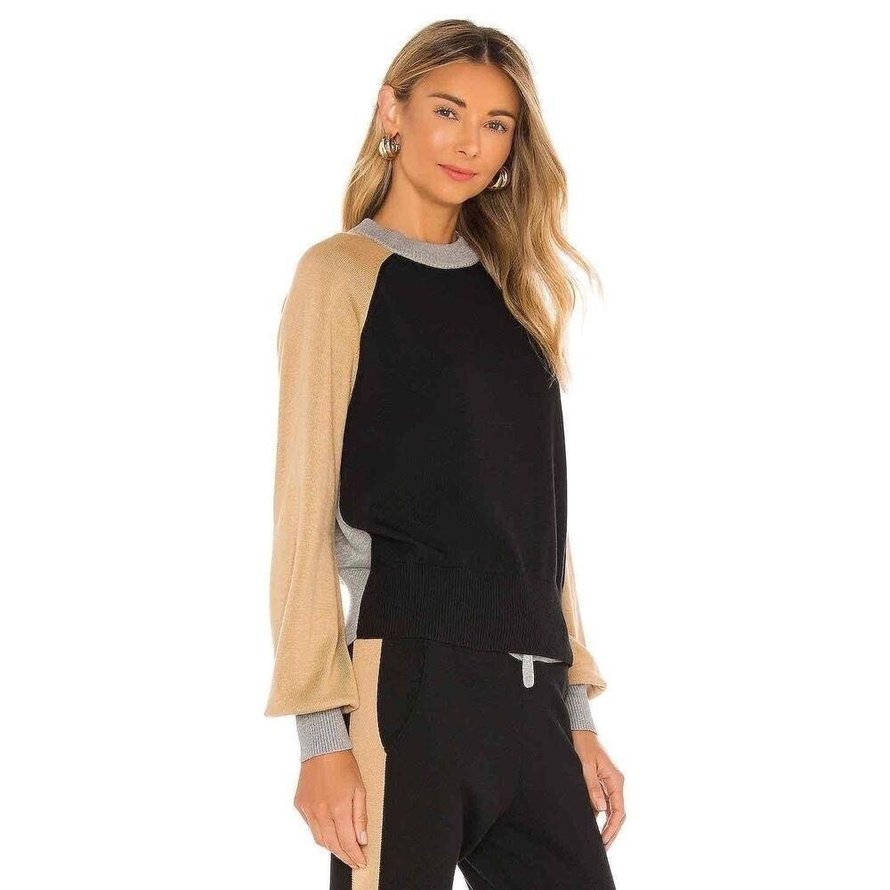 MONROW Black Tan Color Block Pullover Sweater Size XL